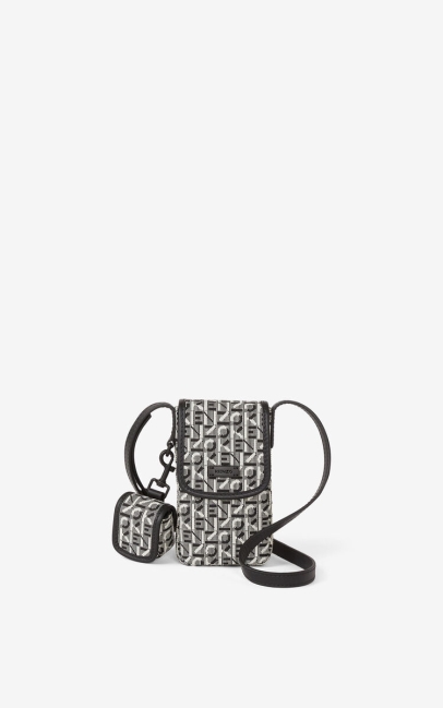 Kenzo Men Courier Jacquard Phone Pouch With Strap Misty Grey